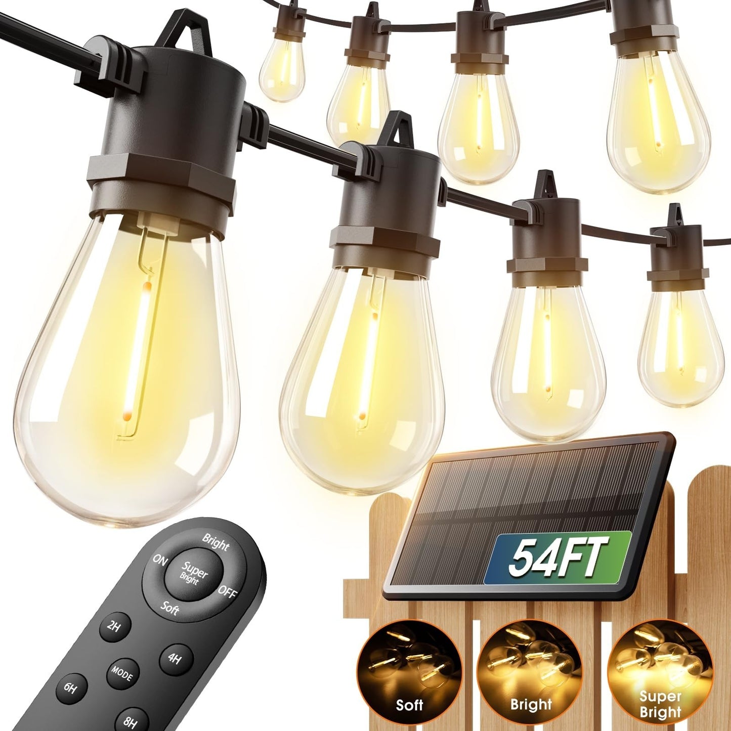 54FT Solar String Lights Outdoor, 20+ Hrs Battery, USB Charging, IP65 Waterproof1
