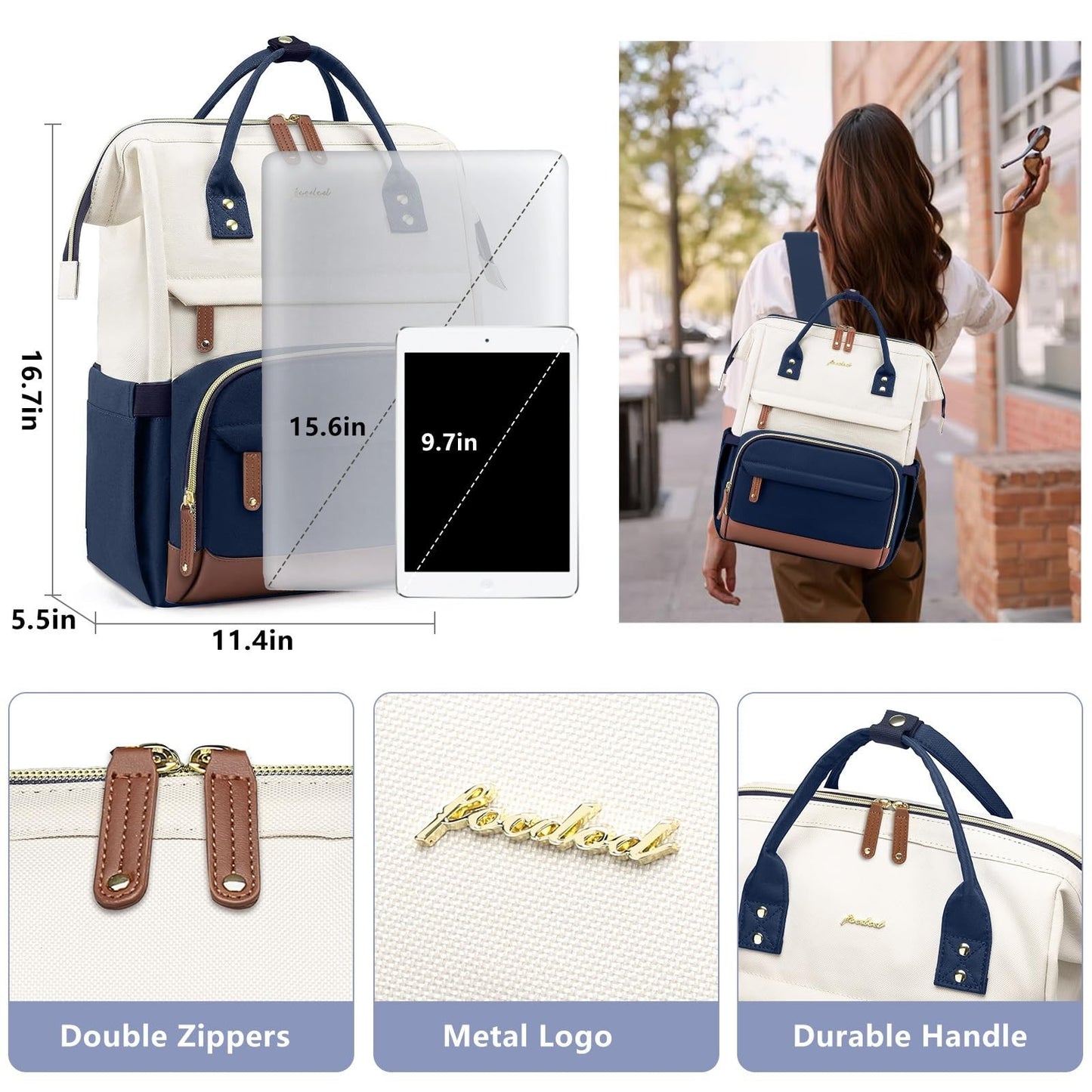 Durable 15.6" Laptop Backpack for Women, USB Charging, Anti Theft, College Work4