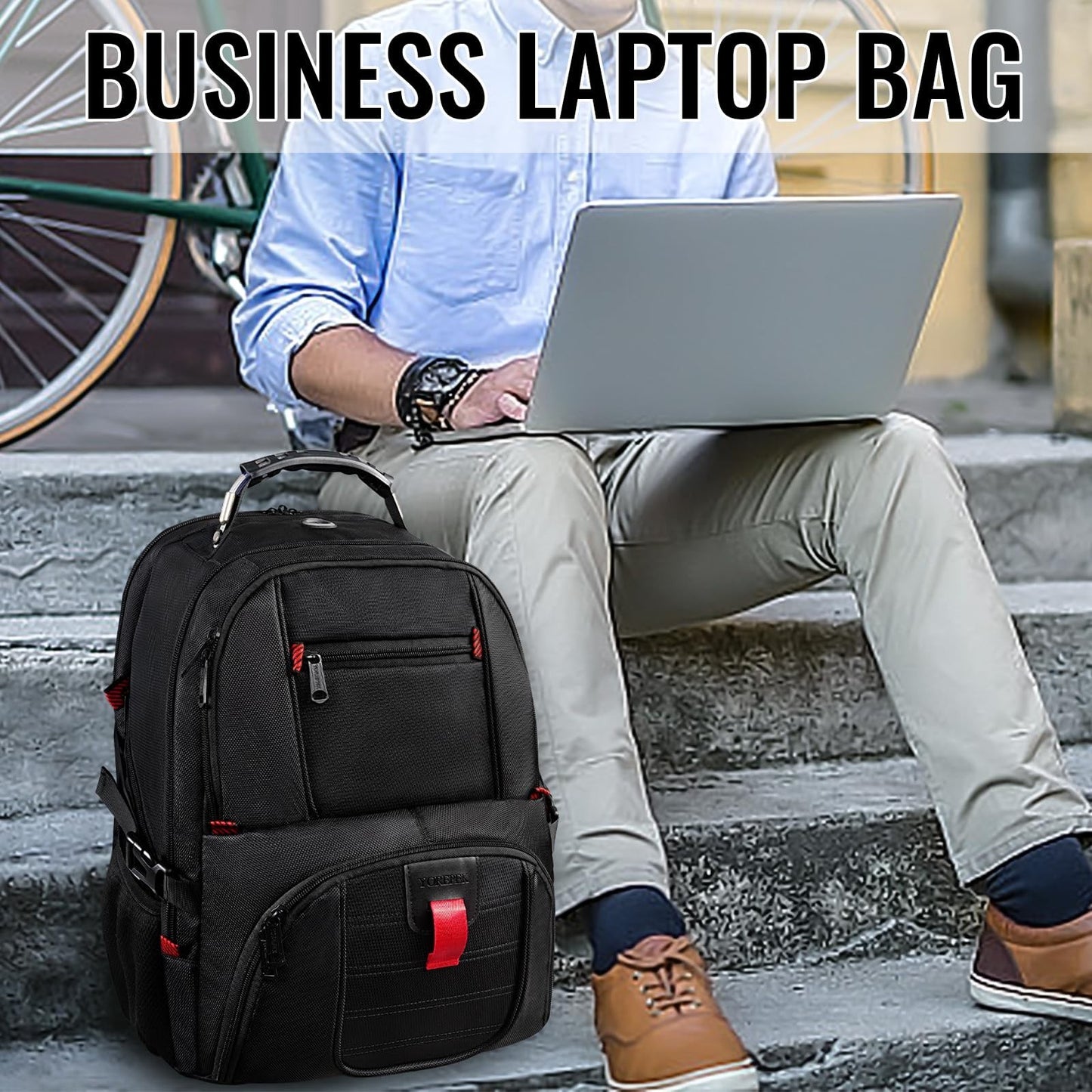 Large Laptop Backpack for Men, Heavy Duty Travel Bag, Waterproof, Multi Compartm5
