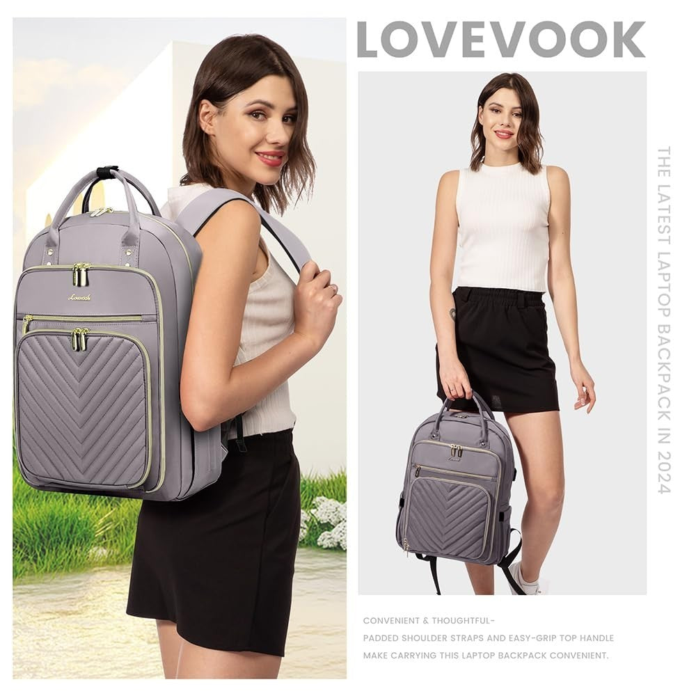 Stylish Water Resistant Laptop Backpack for Women   Travel Work Bag with USB Por7