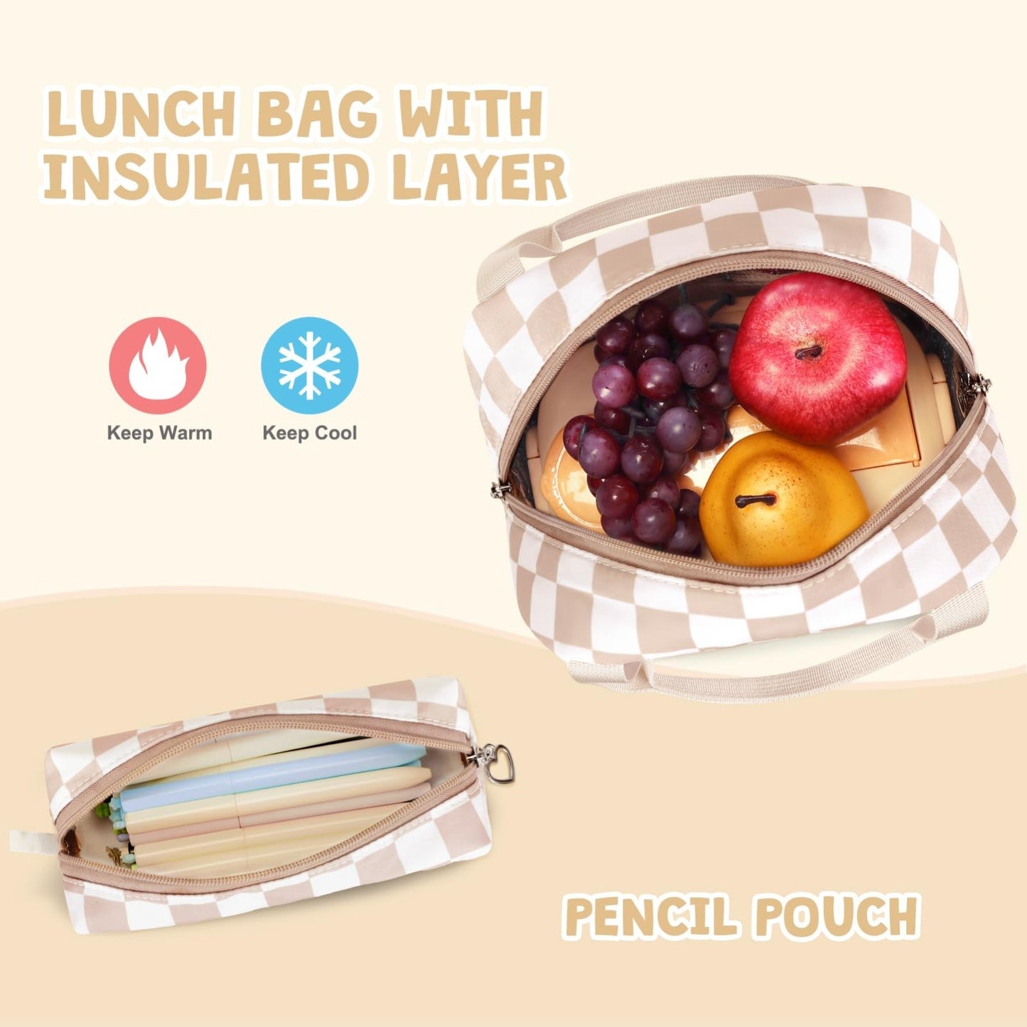 Stylish Girls Backpack with Lunch Bag & Pencil Pouch   Teen Laptop Bookbag, Brow4