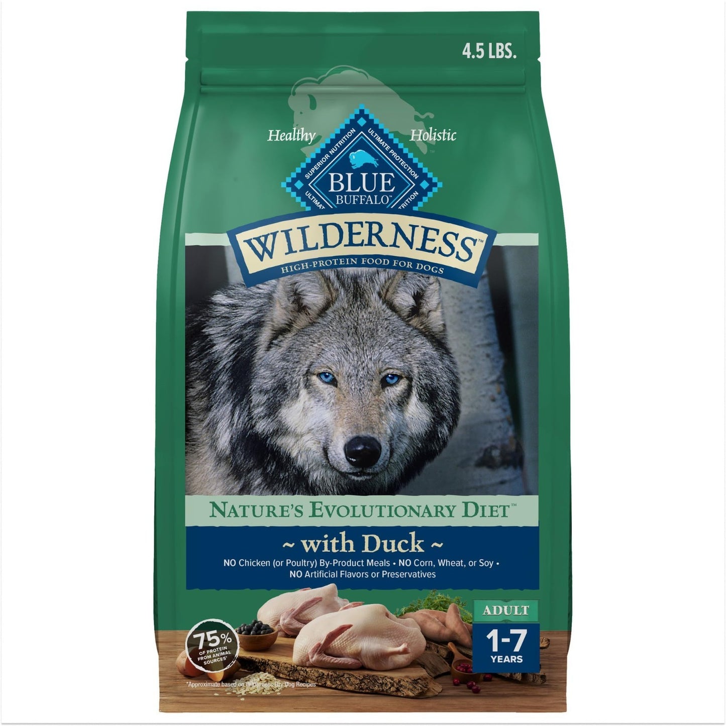 Grain Free Duck & Wholesome Grains Adult Dry Dog Food, 4.5 lb   High Protein, Na1