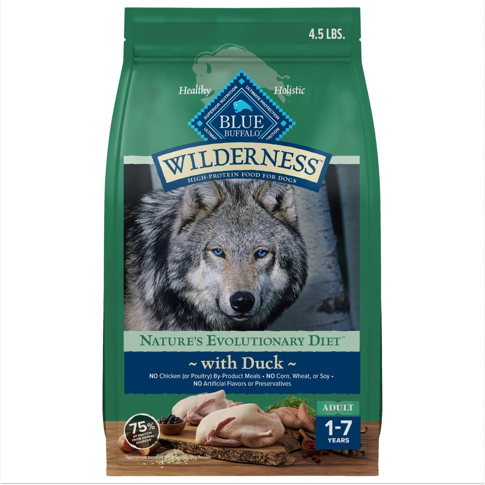 Grain Free Duck & Wholesome Grains Adult Dry Dog Food, 4.5 lb   High Protein, Na1