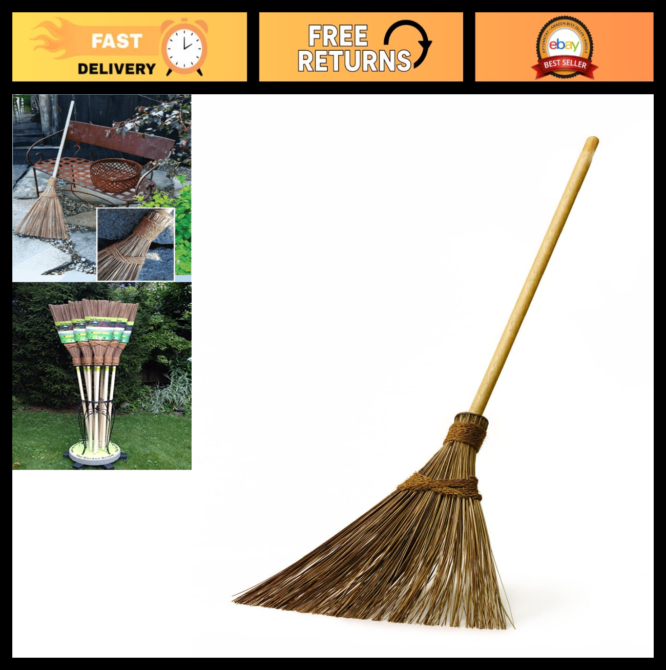 Heavy-Duty Garden Broom for Leaves & Debris - Outdoor Cleaning Tool, Durable Des0
