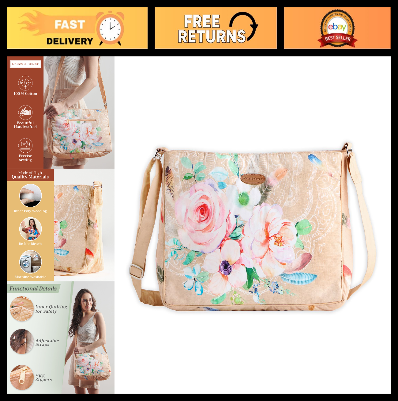 Stylish Women's Cotton Shoulder Bag   Versatile Handbag for Everyday Use0