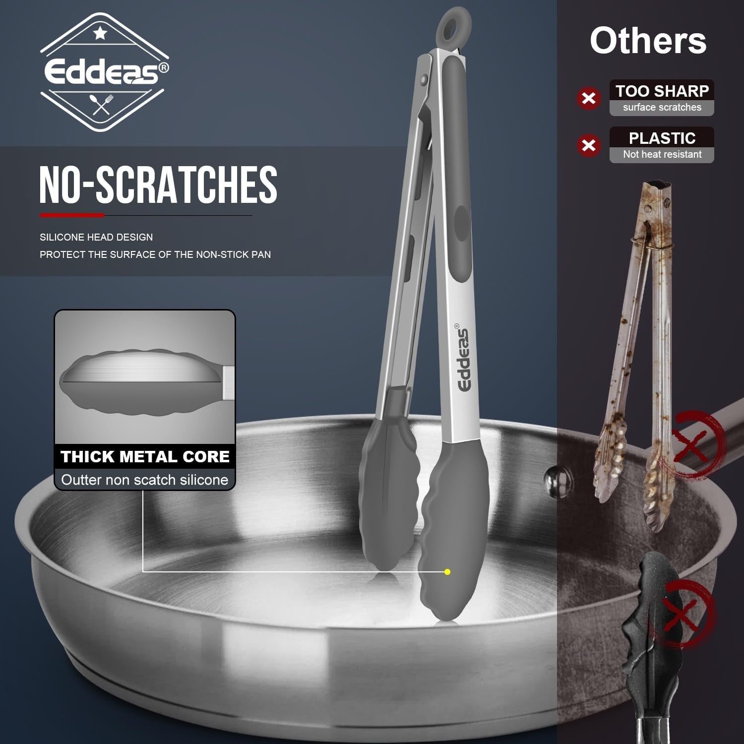 Heat Resistant Silicone Tongs Set 7/9/12"   Heavy Duty Stainless Steel, 600°F No4