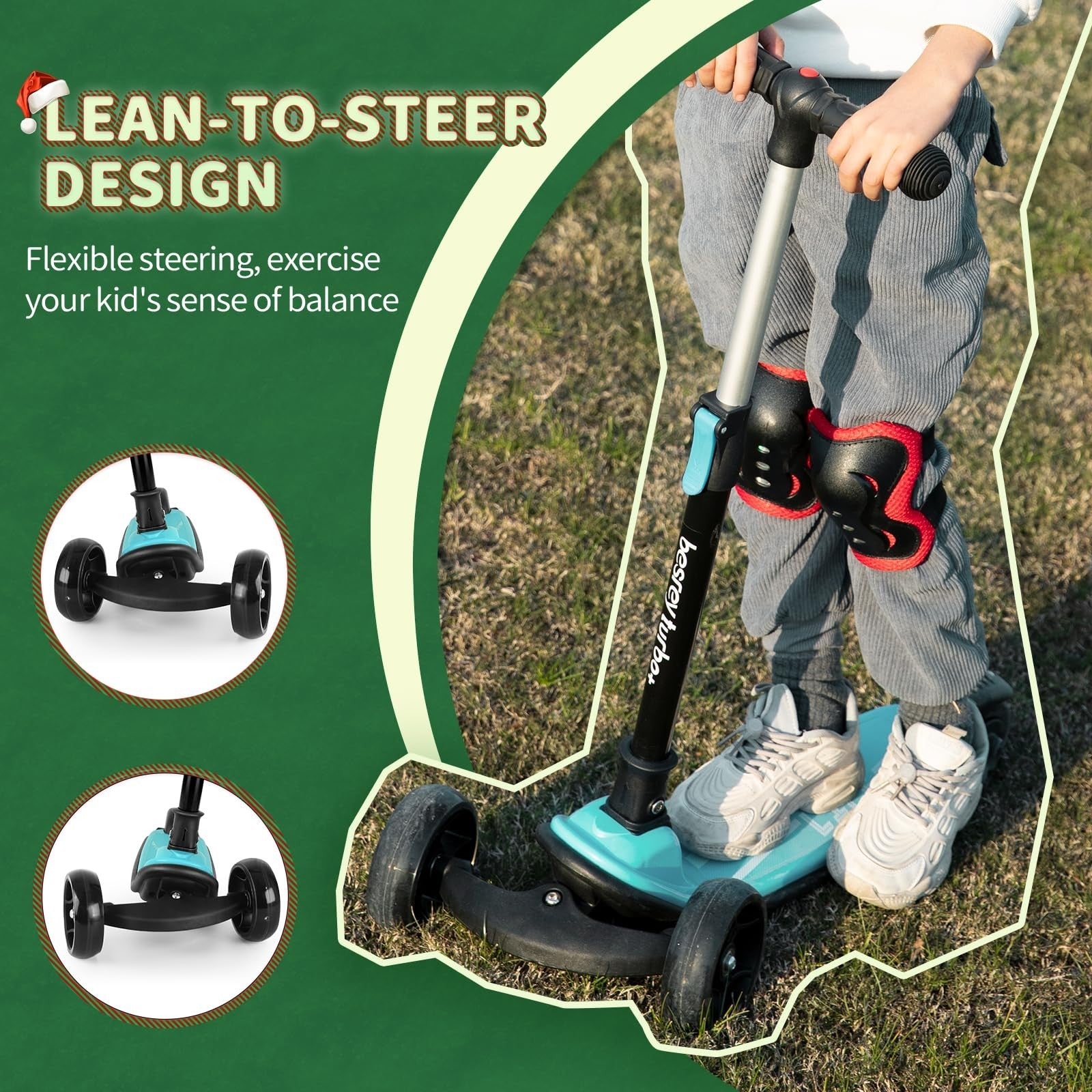 3-Wheel Kids Scooter Ages 3-10, Adjustable Height, Safe & Durable Design3