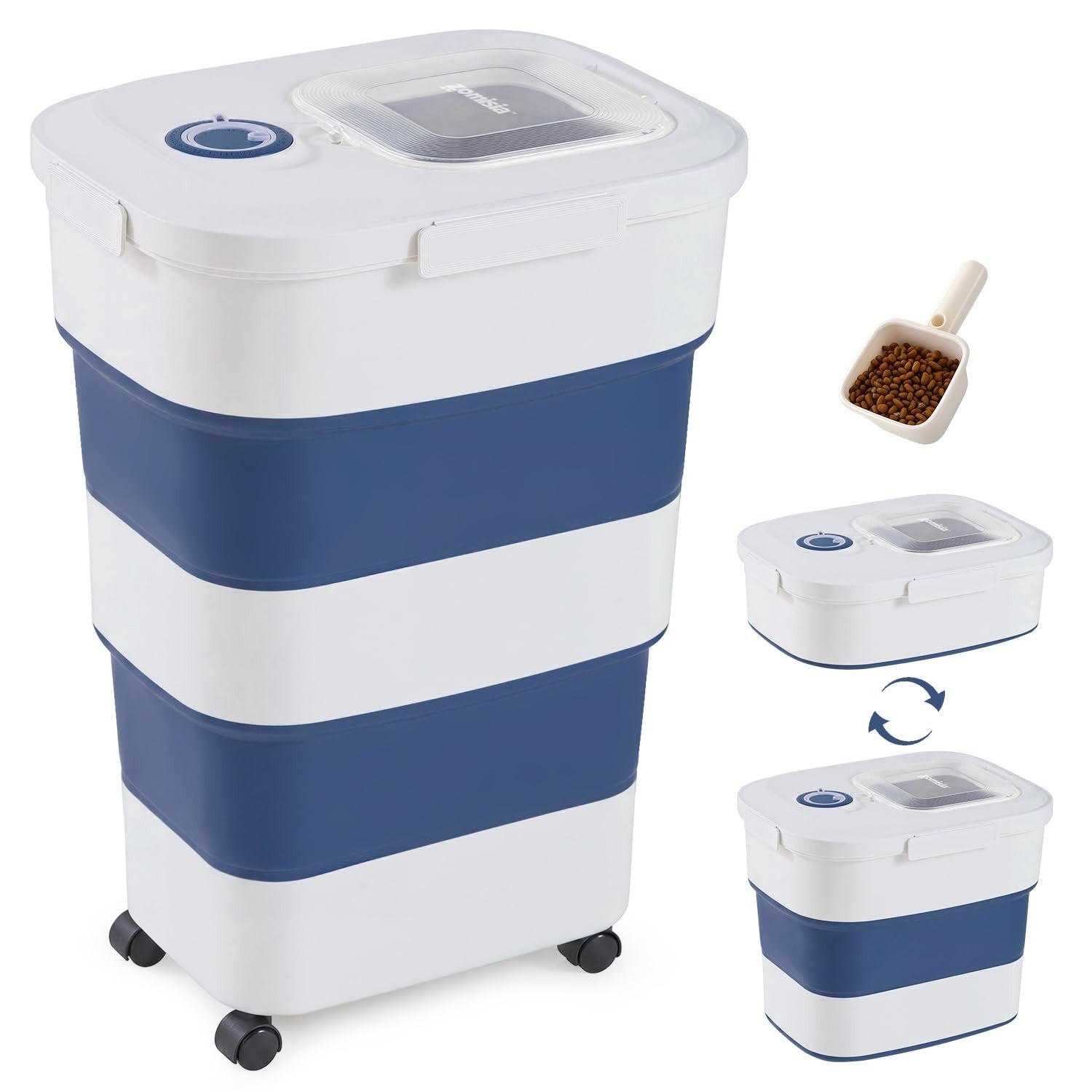 Large Airtight Dog Food Storage Container 40-50lbs, Collapsible with Wheels, Sco1