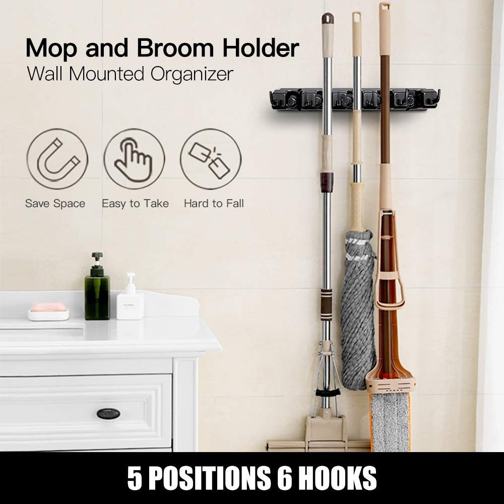 Wall Mount Mop and Broom Holder - Space-Saving Organizer Tool Rack for Home Stor3