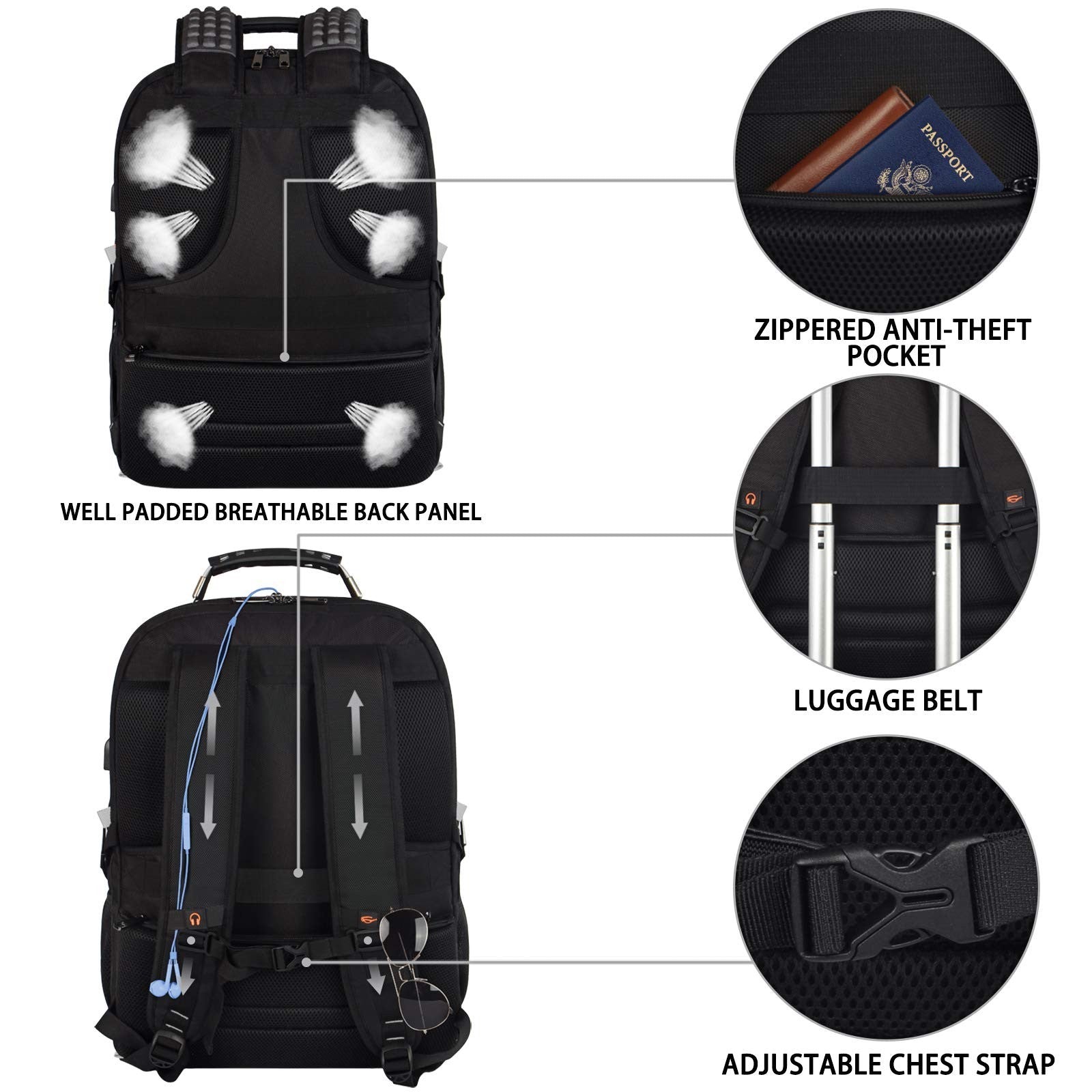 18.4" Gaming Laptop Backpack   Large Capacity, TSA Friendly, RFID Anti Theft, He5