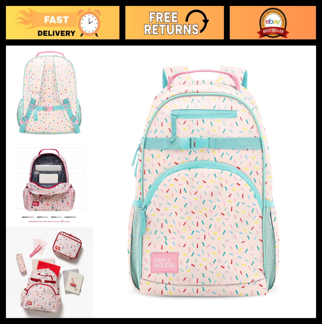 Kids School Backpack 18L | Unisex Confetti Design | Lightweight & Durable0