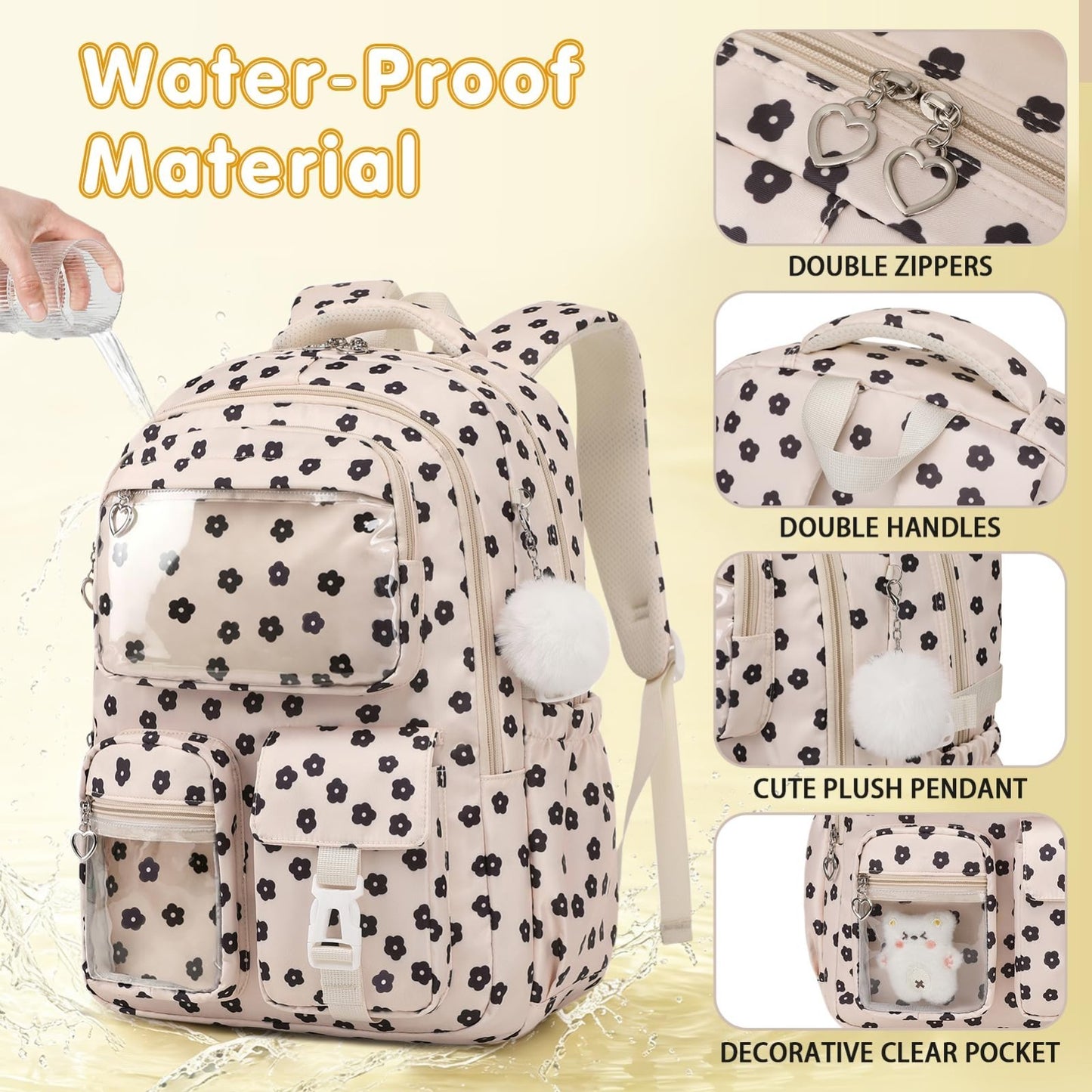 4PCS Girls Backpack Set with Lunch Box & Pencil Case   Stylish School Bag for Ki4