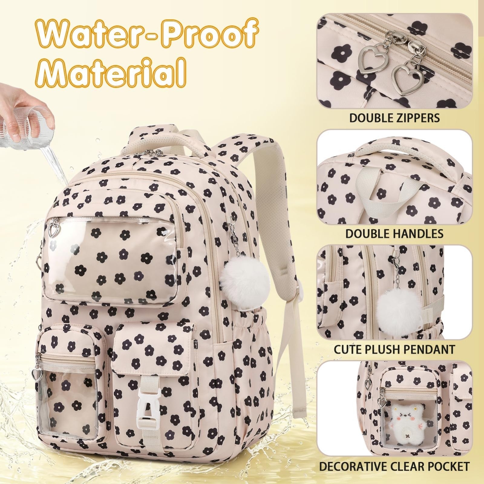 4PCS Girls Backpack Set with Lunch Box & Pencil Case   Stylish School Bag for Ki4