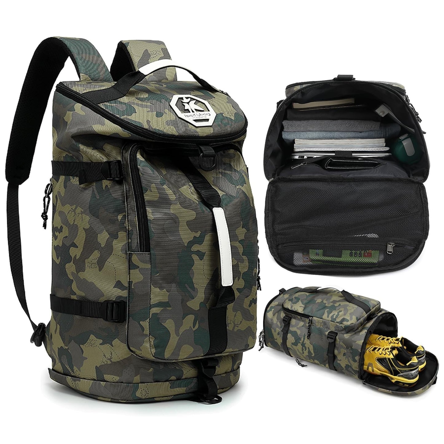 Waterproof Gym Duffel Backpack with Shoe Compartment, 4 Carry Methods, Sports &2