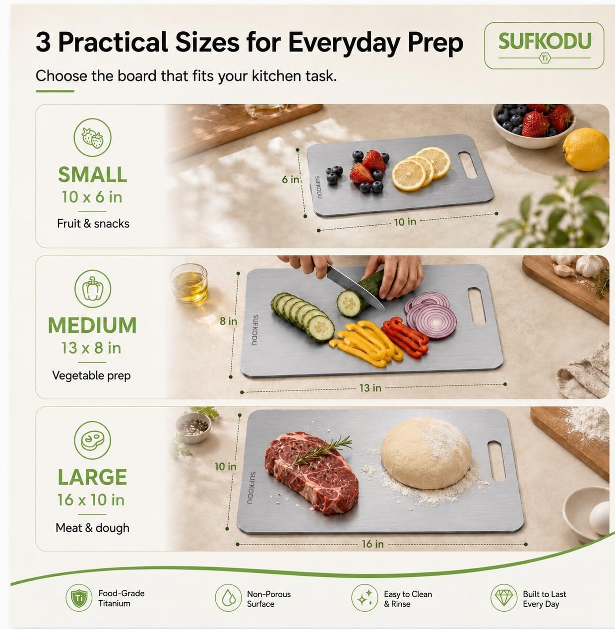 Set of 3 Double Sided Titanium Cutting Boards   Non Toxic, Dishwasher Safe, Idea5