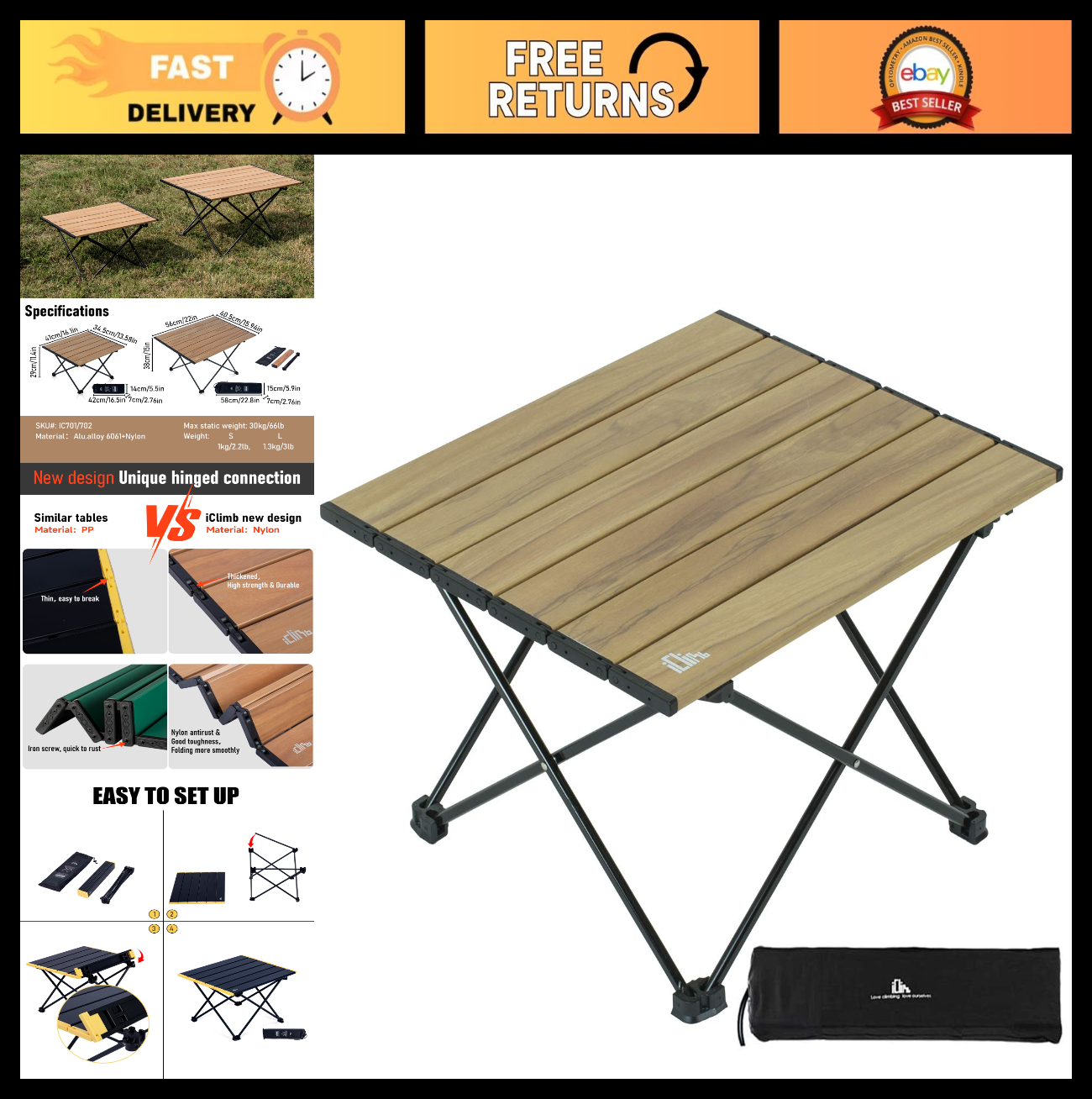**Optimized eBay Title:**  Ultralight Portable Folding Camping Table with Carry0