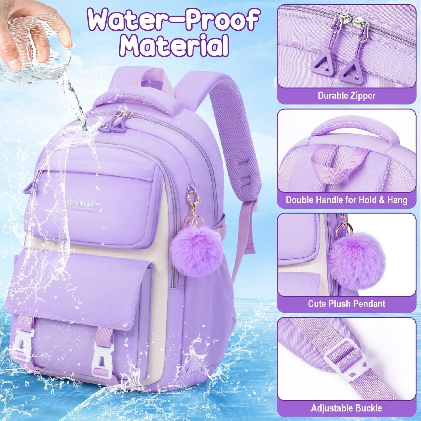 Waterproof School Backpack for Girls with Lunch Box & Pencil Case   Stylish & Du5