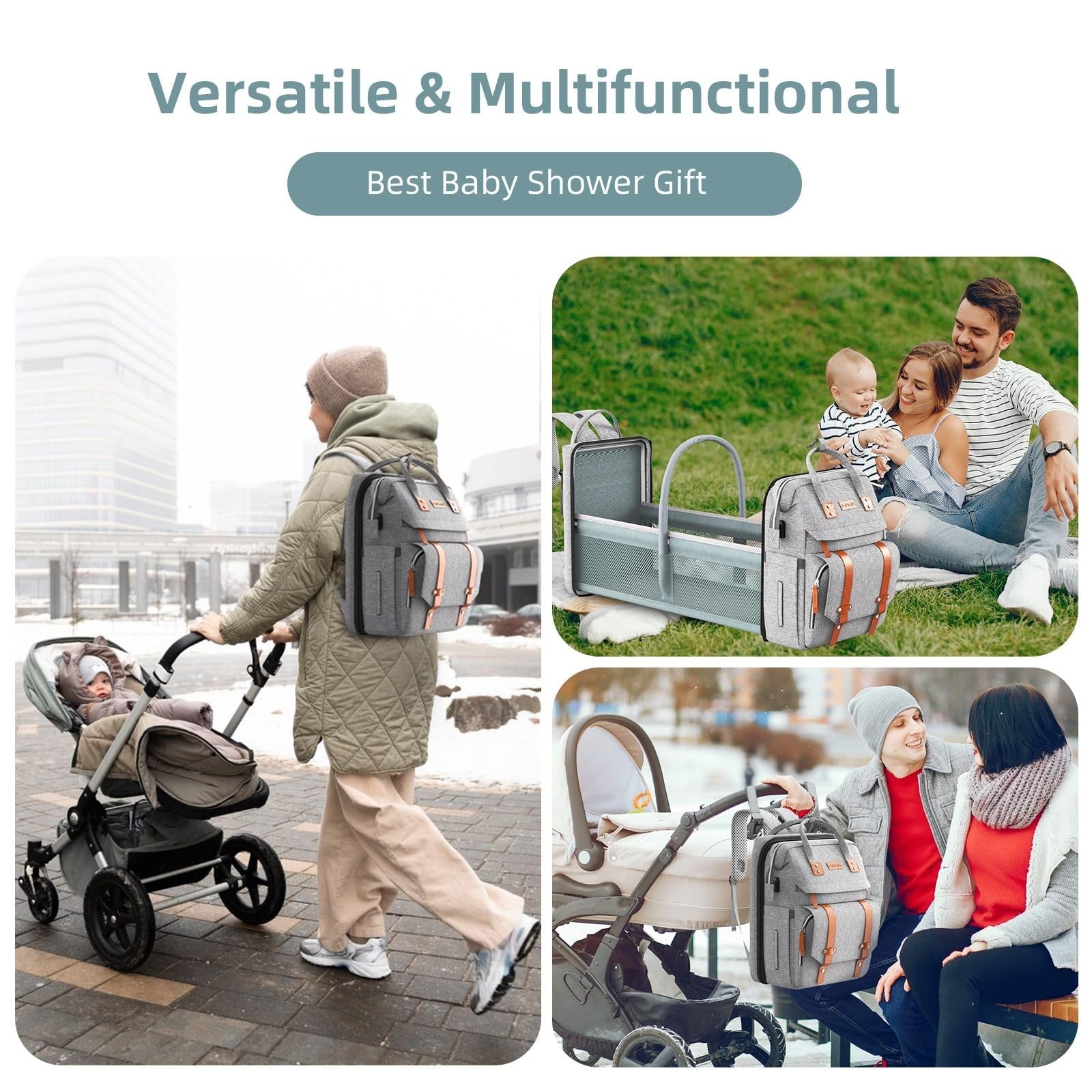Diaper Bag Backpack with Changing Station, Stylish Baby Shower Gift, Grey6