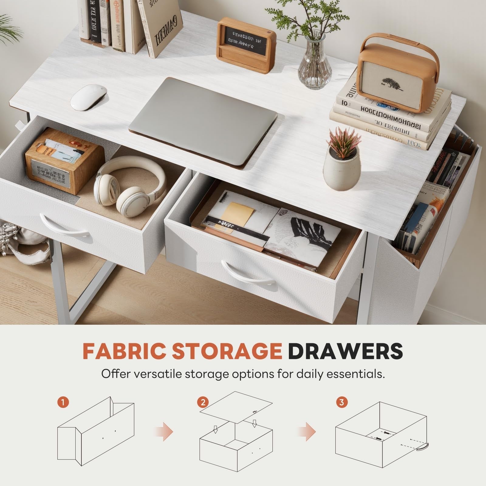 32" Home Office Computer Desk with Drawers, Gaming Writing Table, Storage Bag &4