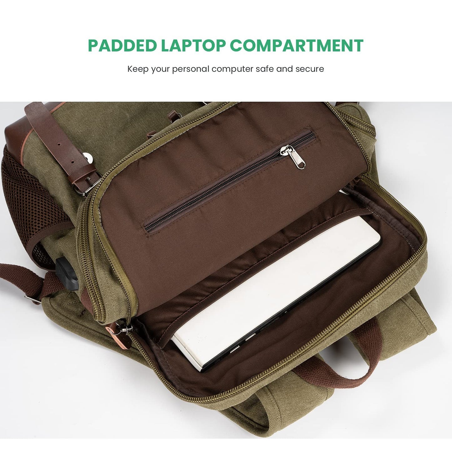 Vintage Canvas Backpack with USB Charging, Fits 15.6" Laptop, Travel Bag3