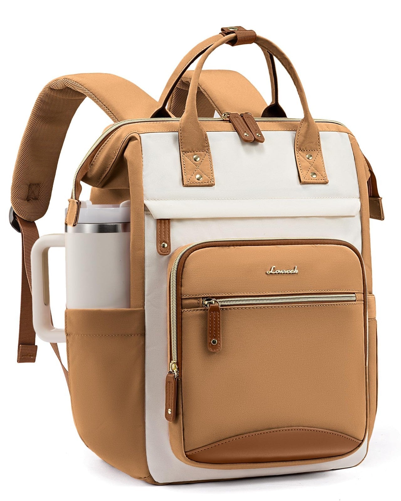 Stylish Women's Laptop Backpack, 15.6" Waterproof Work Bag, Large Capacity, Cup1