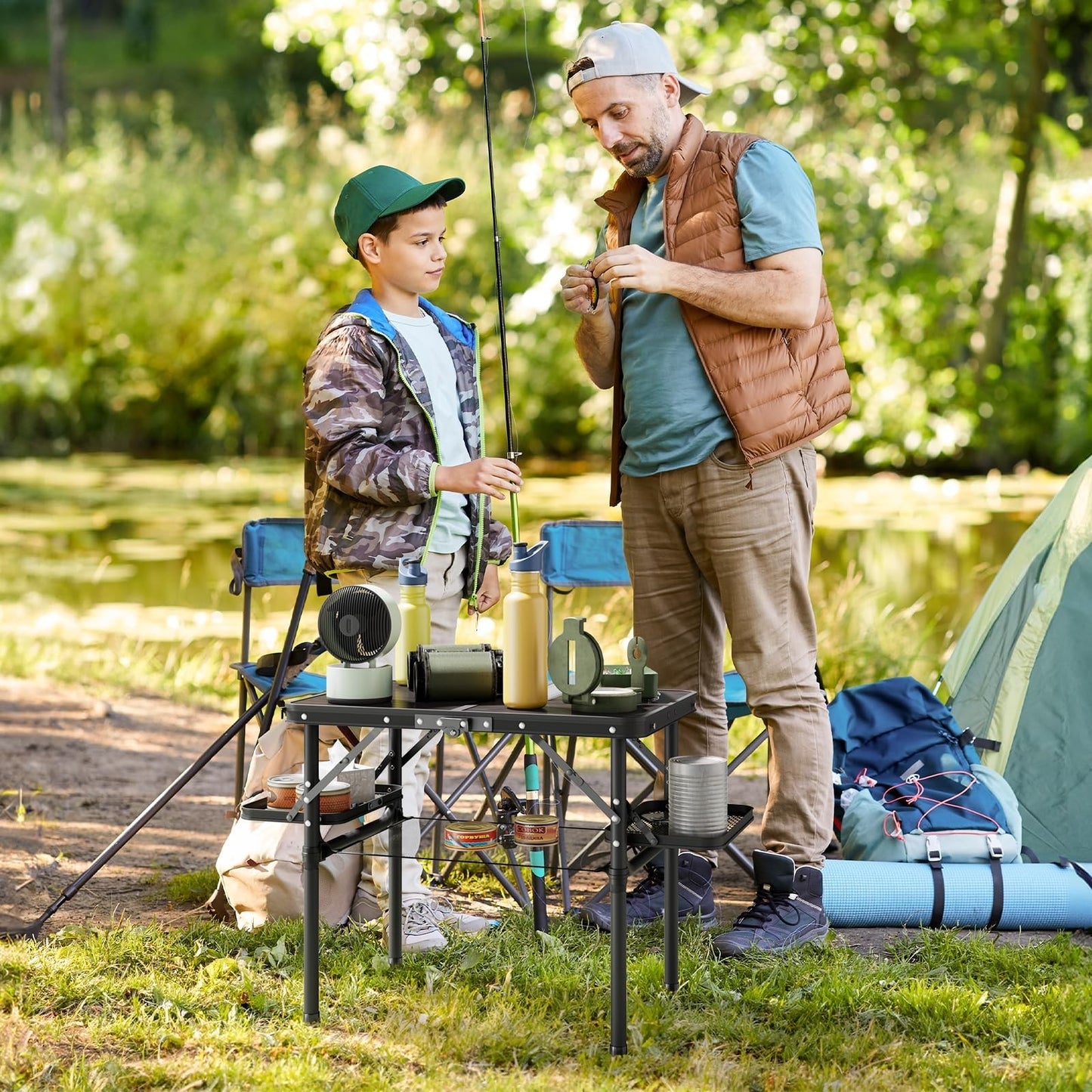 Portable Folding Camping Table 2ft with Side Racks & Storage Net - Lightweight P4