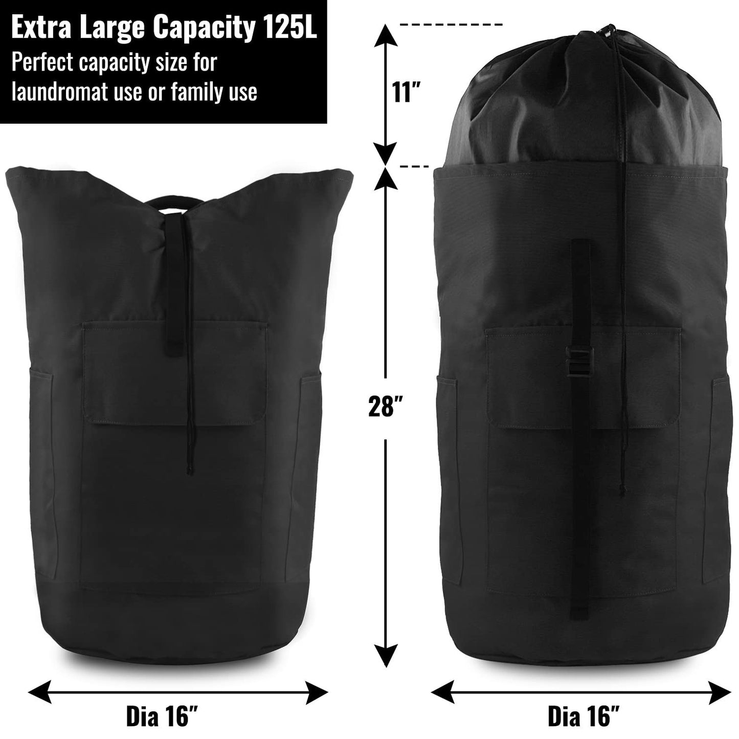 Extra Large 125L Laundry Backpack Bag, Heavy Duty, Durable with Padded Straps &2