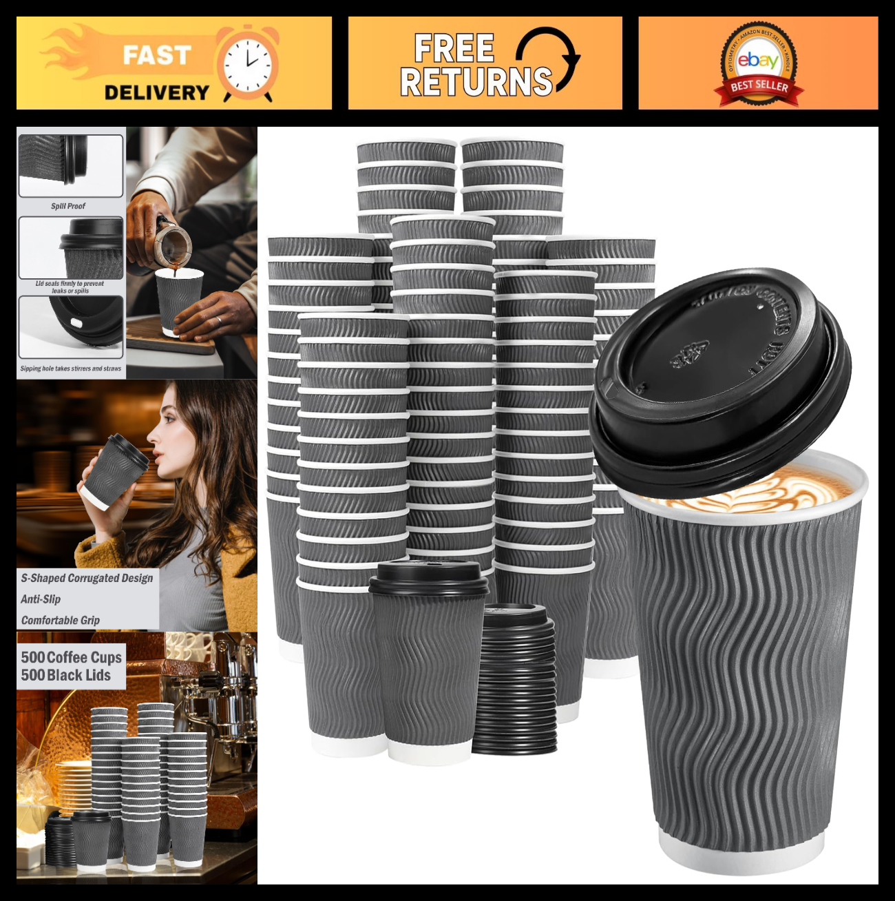 500 Pack 12 oz Insulated Disposable Coffee Cups with Lids   Hot Drink To Go, Tra0