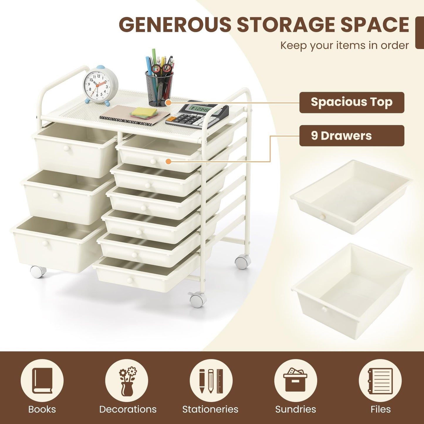 9 Drawer Rolling Storage Cart   Mobile Utility Cart for Craft, Art Supplies, Cla6