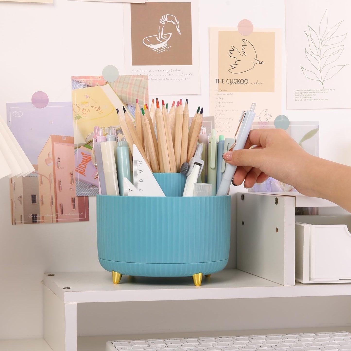 Rotating Makeup & Pencil Organizer   Dual Purpose Desk Holder with 5 Slots, Idea2