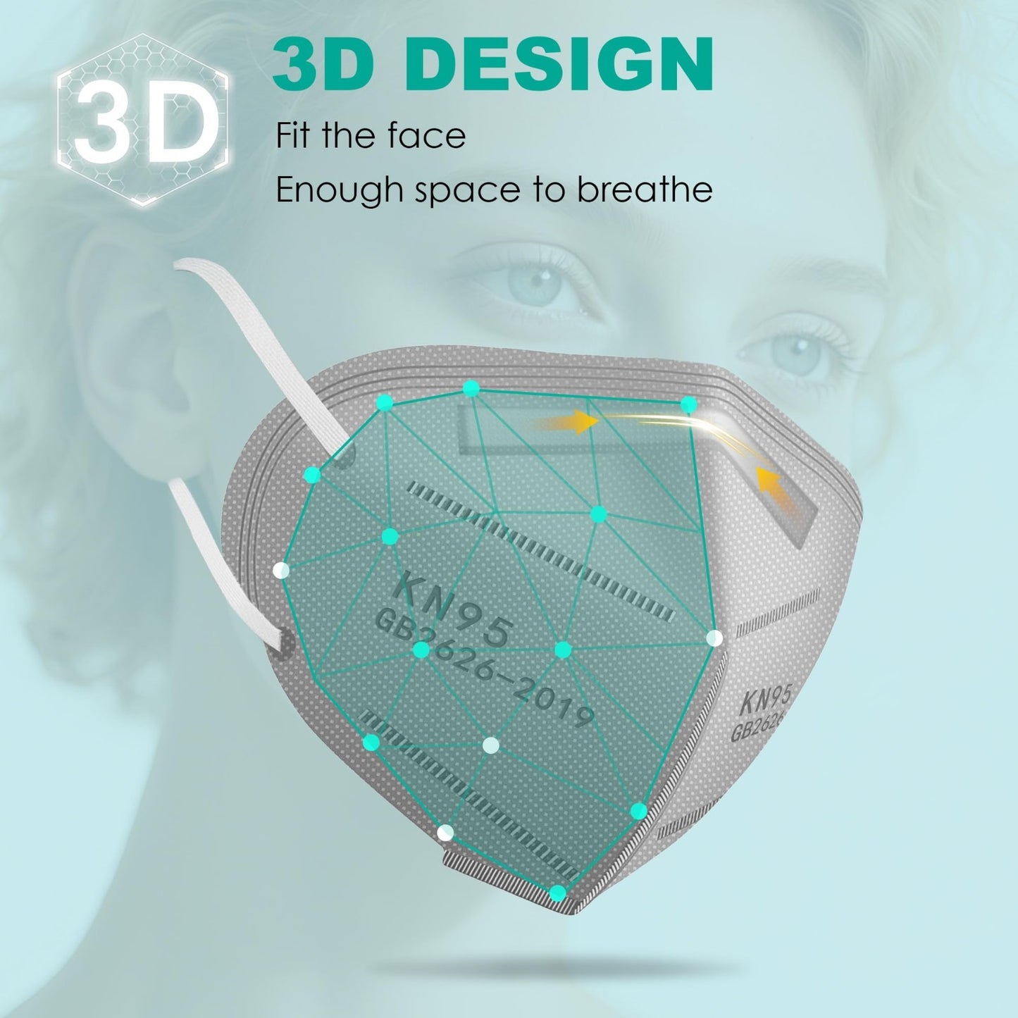 100 Pack KN95 Face Masks   Breathable Disposable Dust Protection for Adults, Gre2