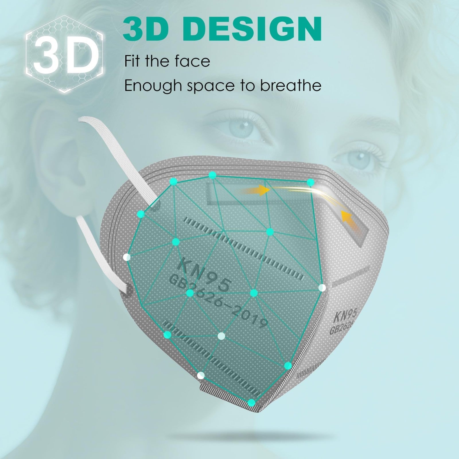 100 Pack KN95 Face Masks   Breathable Disposable Dust Protection for Adults, Gre2