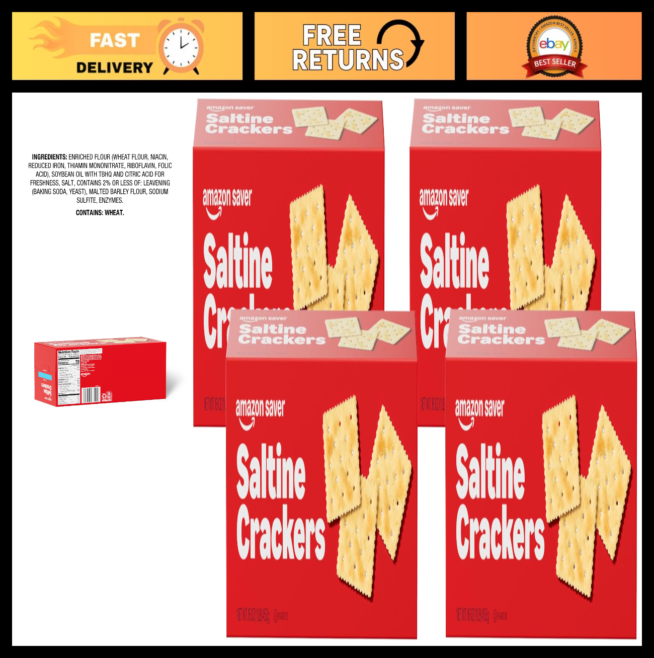 Saltine Crackers, 16 Oz   Pack of 4, Crunchy Snack, Perfect for Soups & Dips0