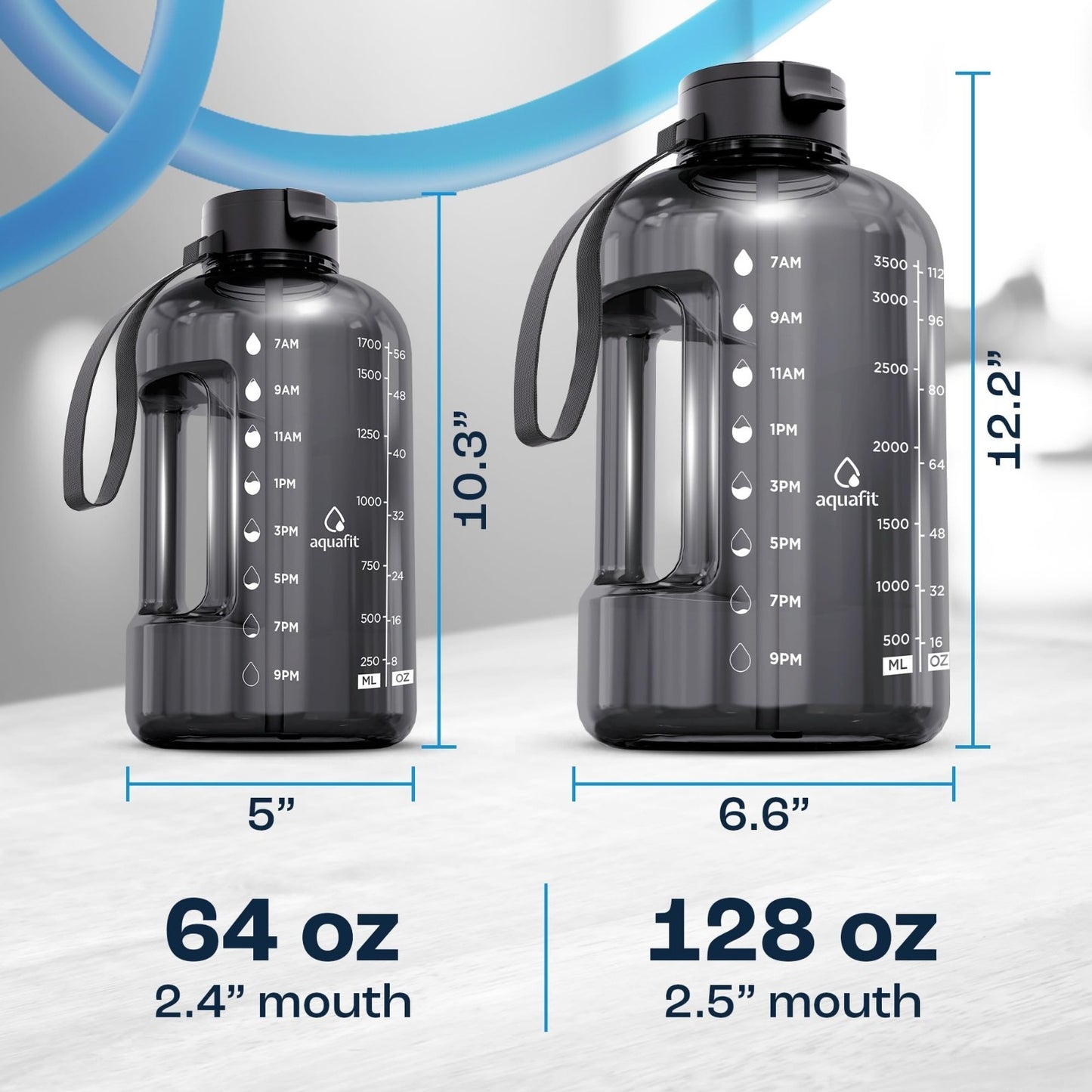 Optimized eBay Title:  64 oz Water Bottle with Time Marker - BPA Free Gym Jug w2