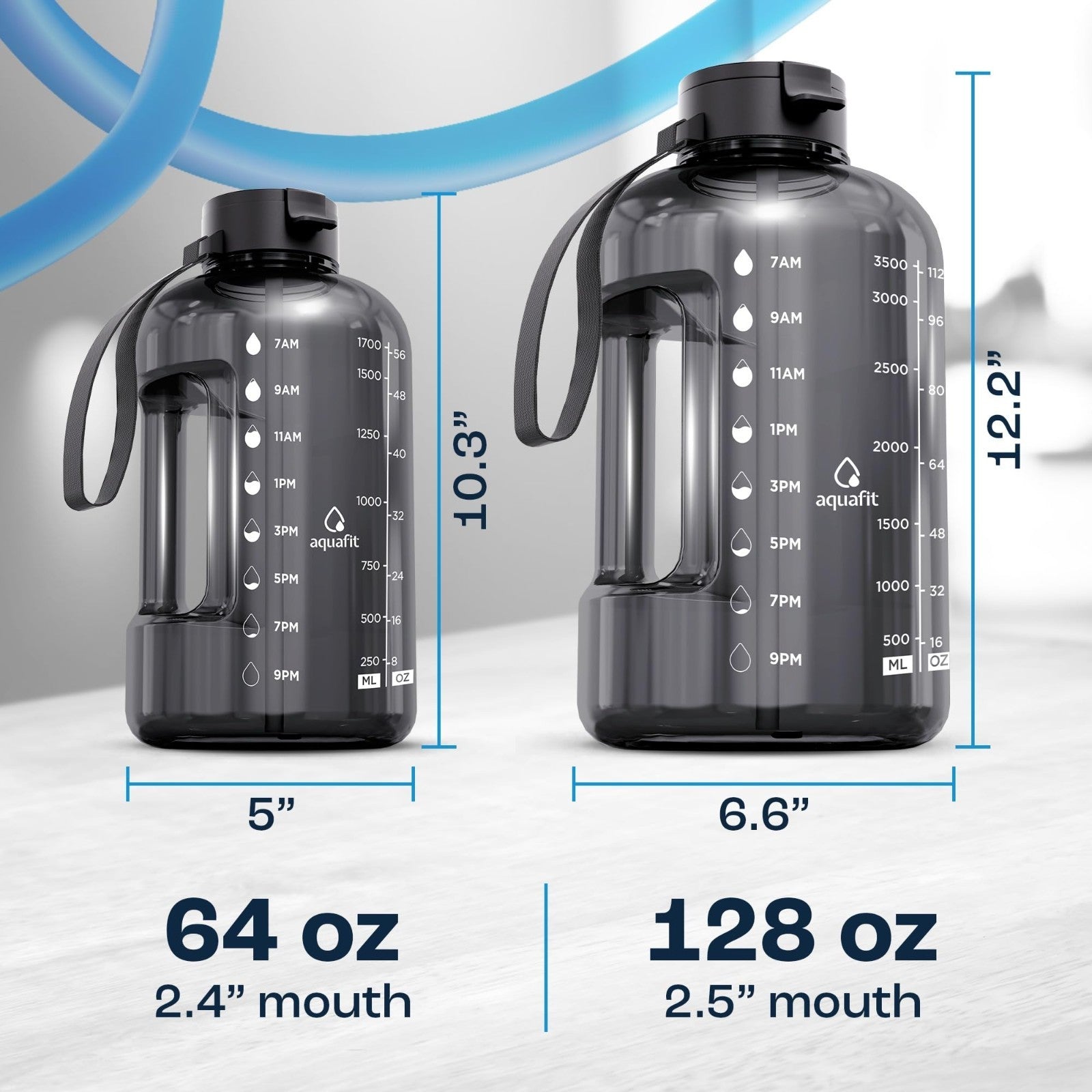 Optimized eBay Title:  64 oz Water Bottle with Time Marker - BPA Free Gym Jug w2