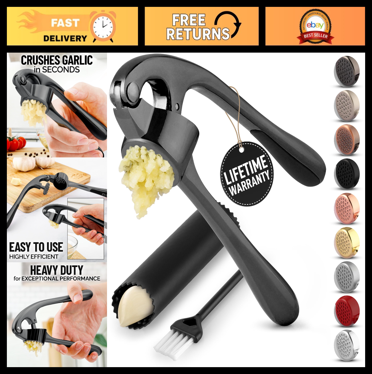 Premium Garlic Press Set   Rust Proof Mincer Tool, Easy Squeeze, Ergonomic Handl0