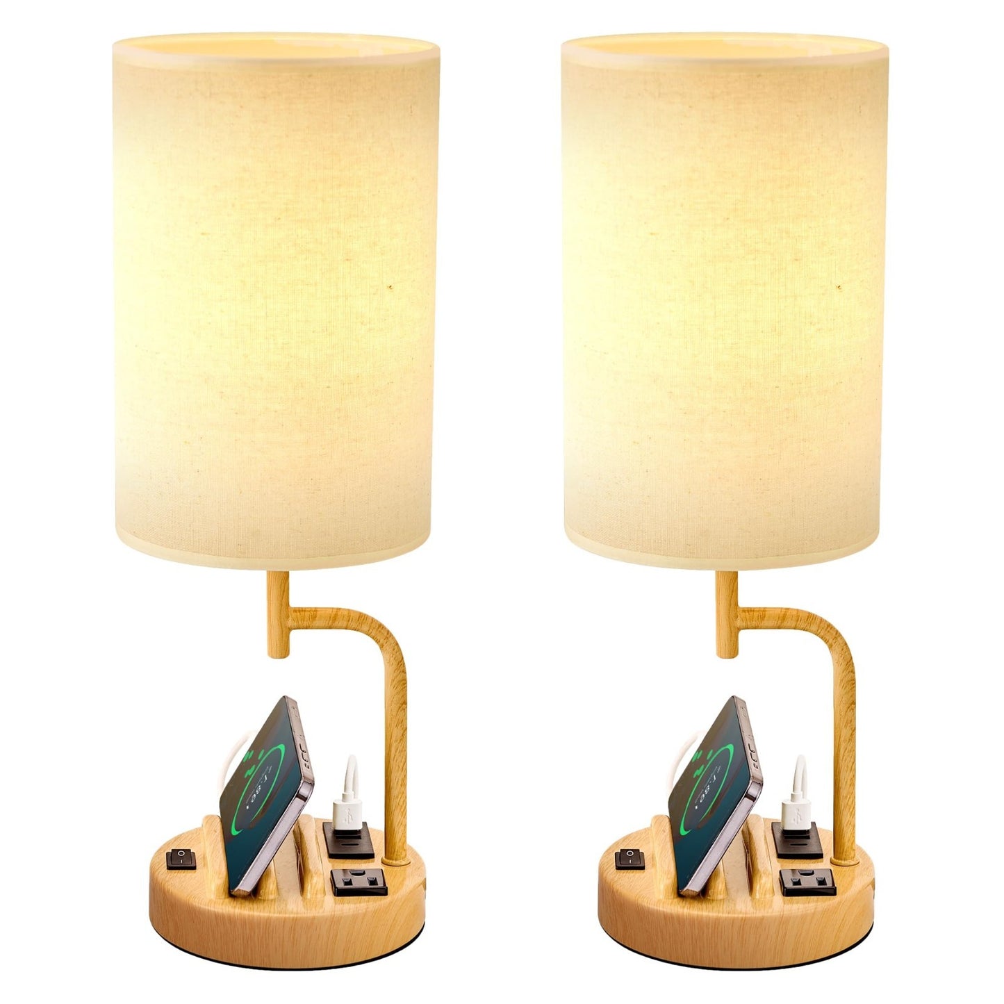 Modern Table Lamp with 3 USB Ports & AC Outlet, Bedside Desk Light   Pack of 21