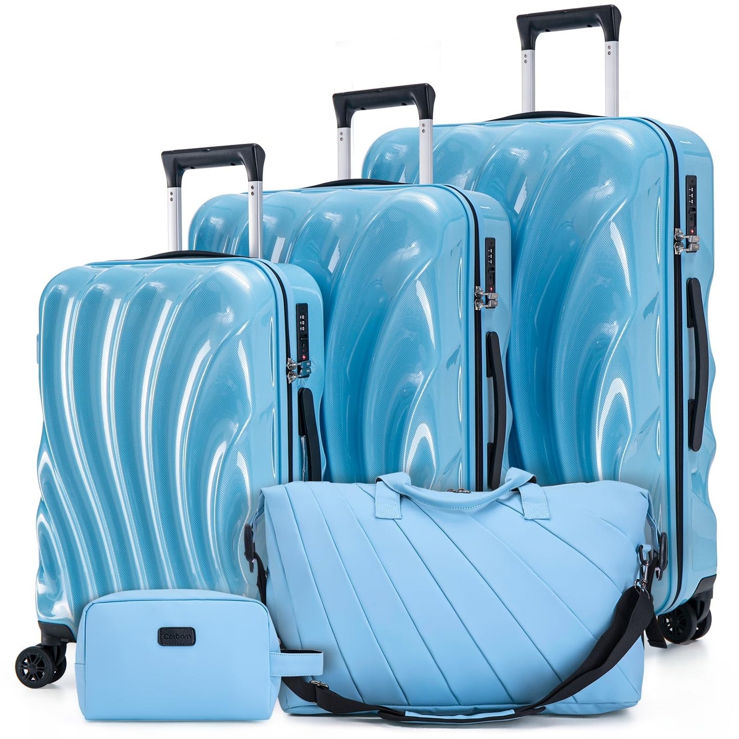 5-Piece Hardshell Luggage Set with Wheels, TSA Lock, Phone Holder, Sky Blue1