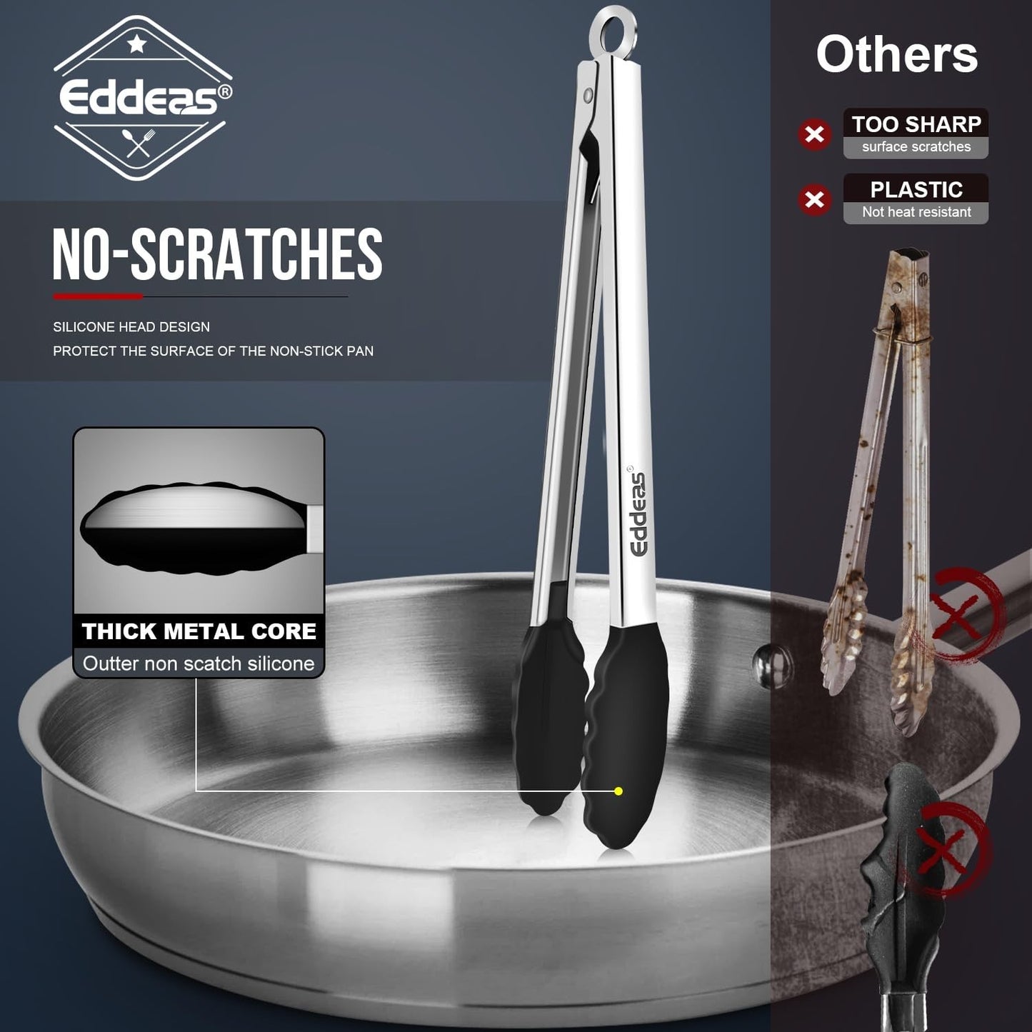 Heat Resistant Kitchen Tongs Set   Silicone Tips, Locking, Stainless Steel, 3 Si3