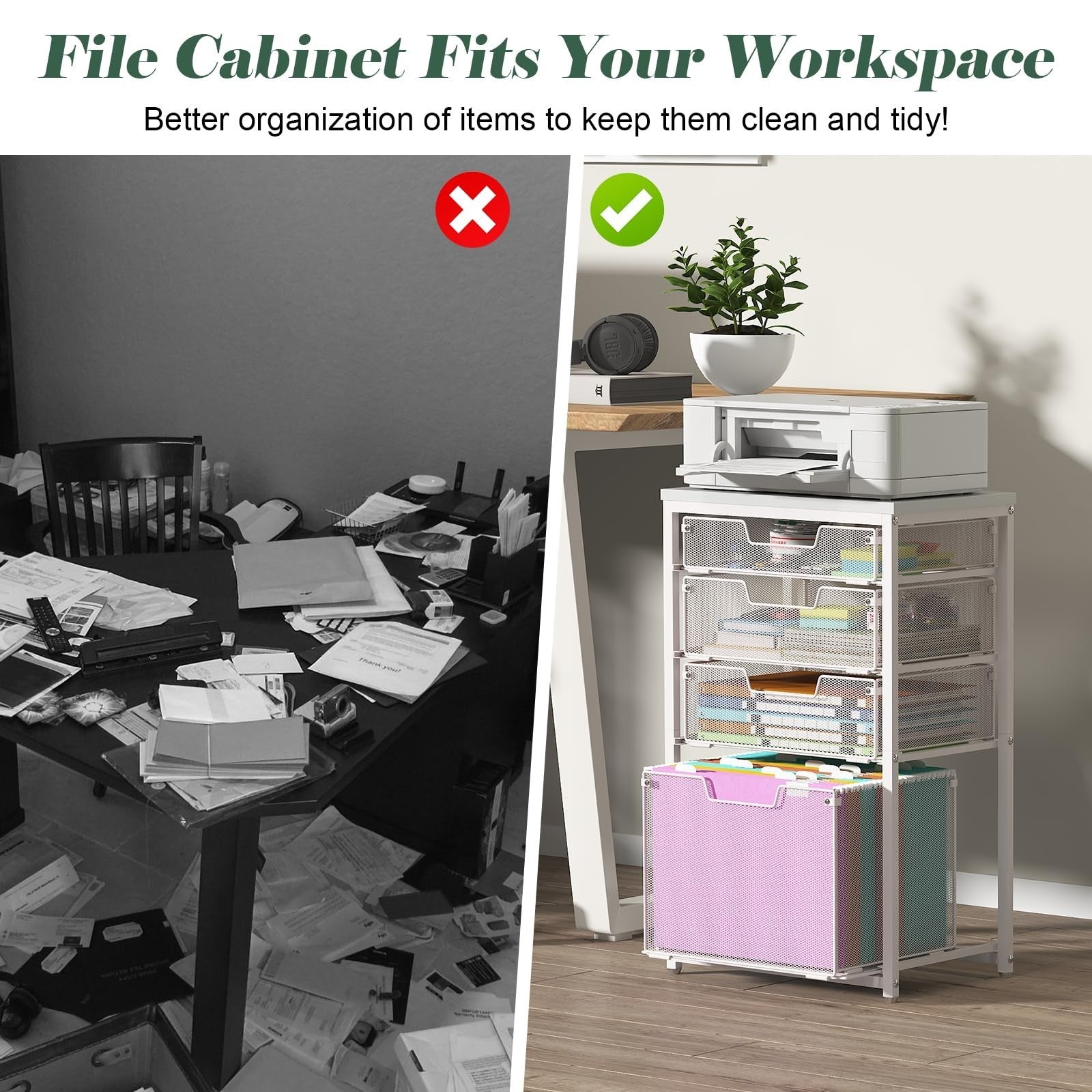 4 Drawer Mobile File Cart with Wheels, Under Desk Storage, Multifunctional Organ6
