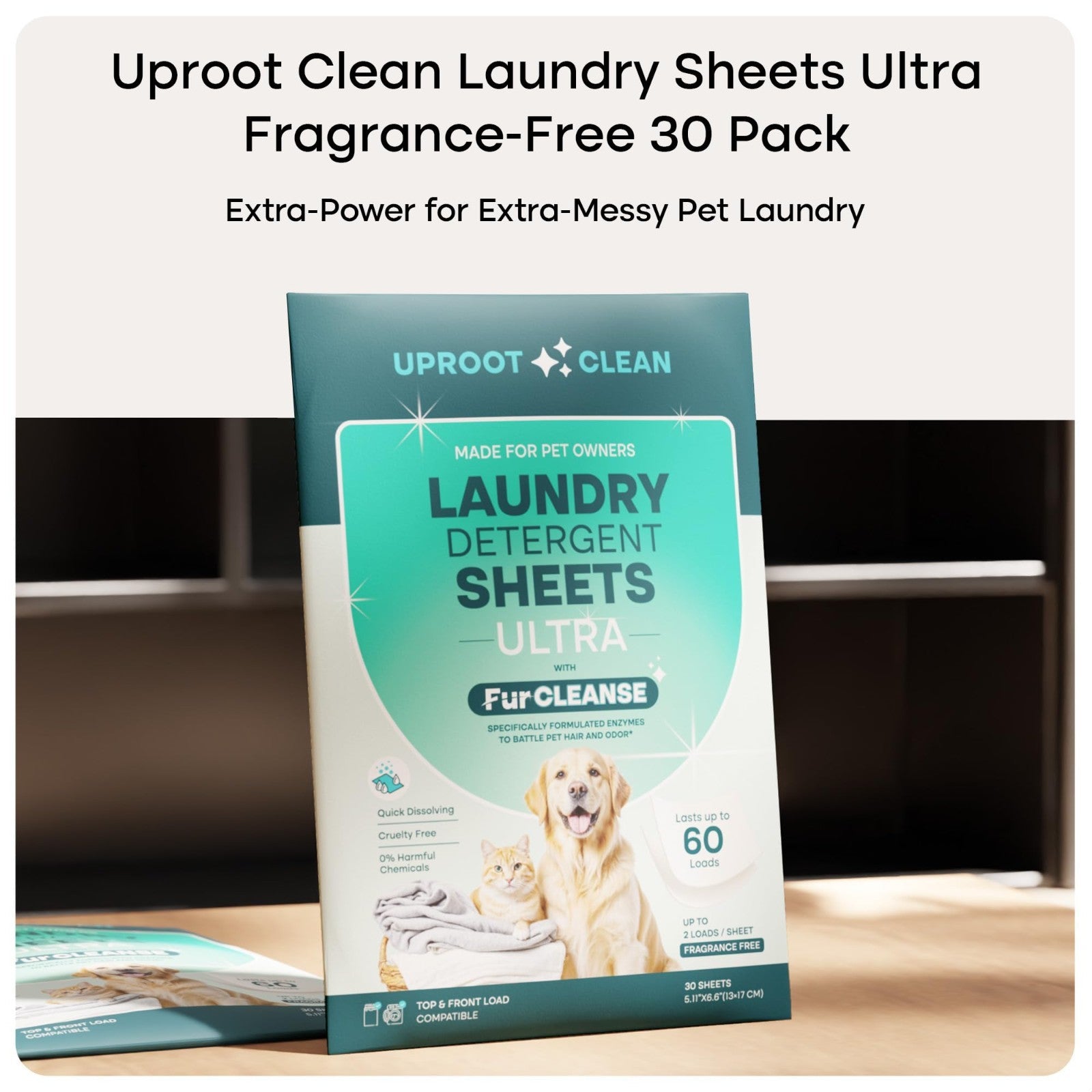 Ultra Pet Laundry Detergent Sheets, Unscented, 60 Loads, Travel Pack, Fur & Odor2