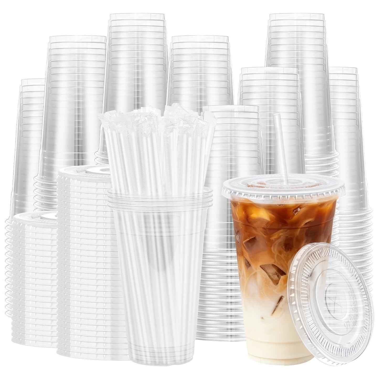 500 Pack 20 oz Clear Plastic Cups with Lids & Straws | Disposable Cold Drink Cup1