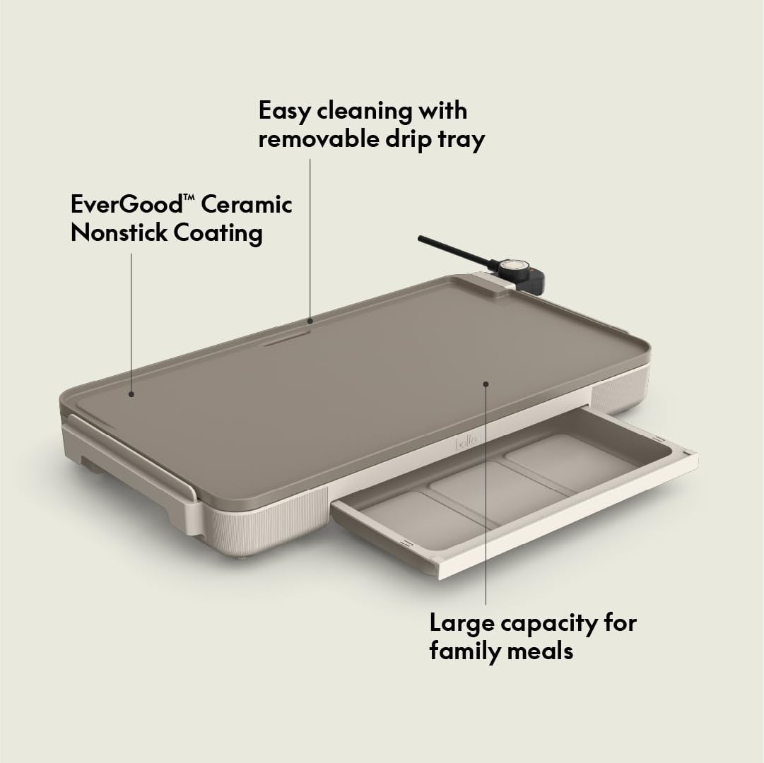 Electric Griddle 12" x 22" with Warming Tray, Nonstick Coating, Removable Probe,4