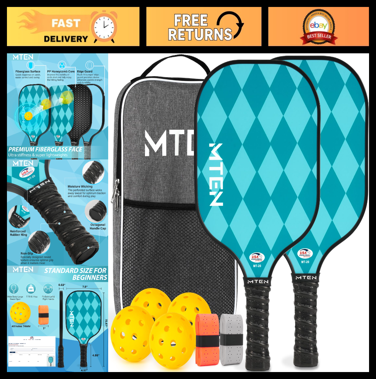 Pickleball Paddle Set of 2/4/1 - USAPA Approved, Lightweight Fiberglass Rackets0