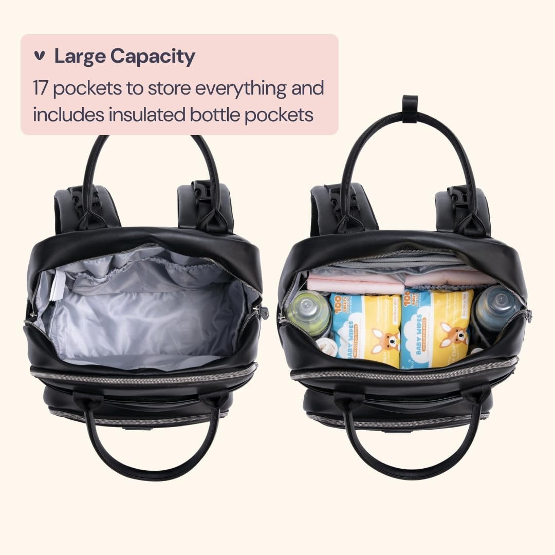Stylish Leather Diaper Bag Backpack   Multi Function Baby Travel Bag with Changi3