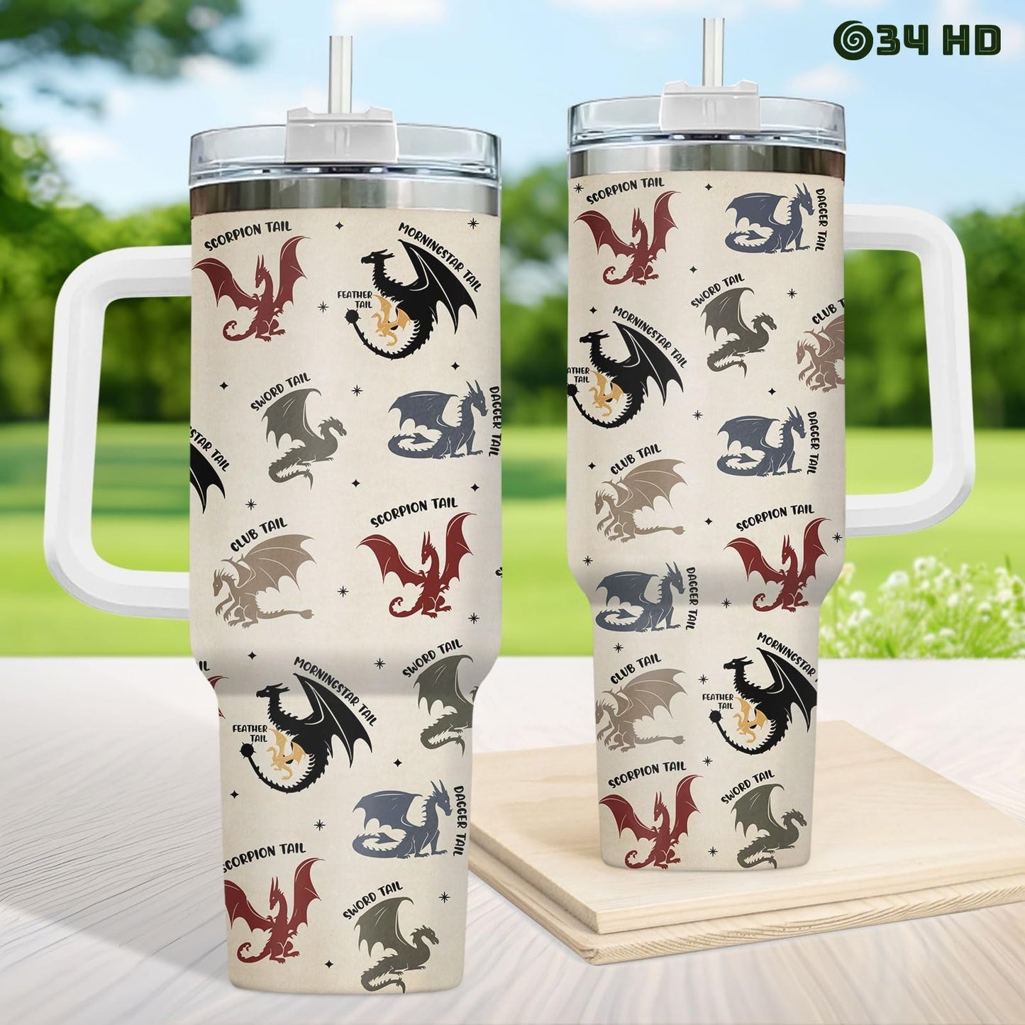 40oz Insulated Tumbler with Handle & Straw   Fantasy Dragon Coffee Mug, Gifts fo6