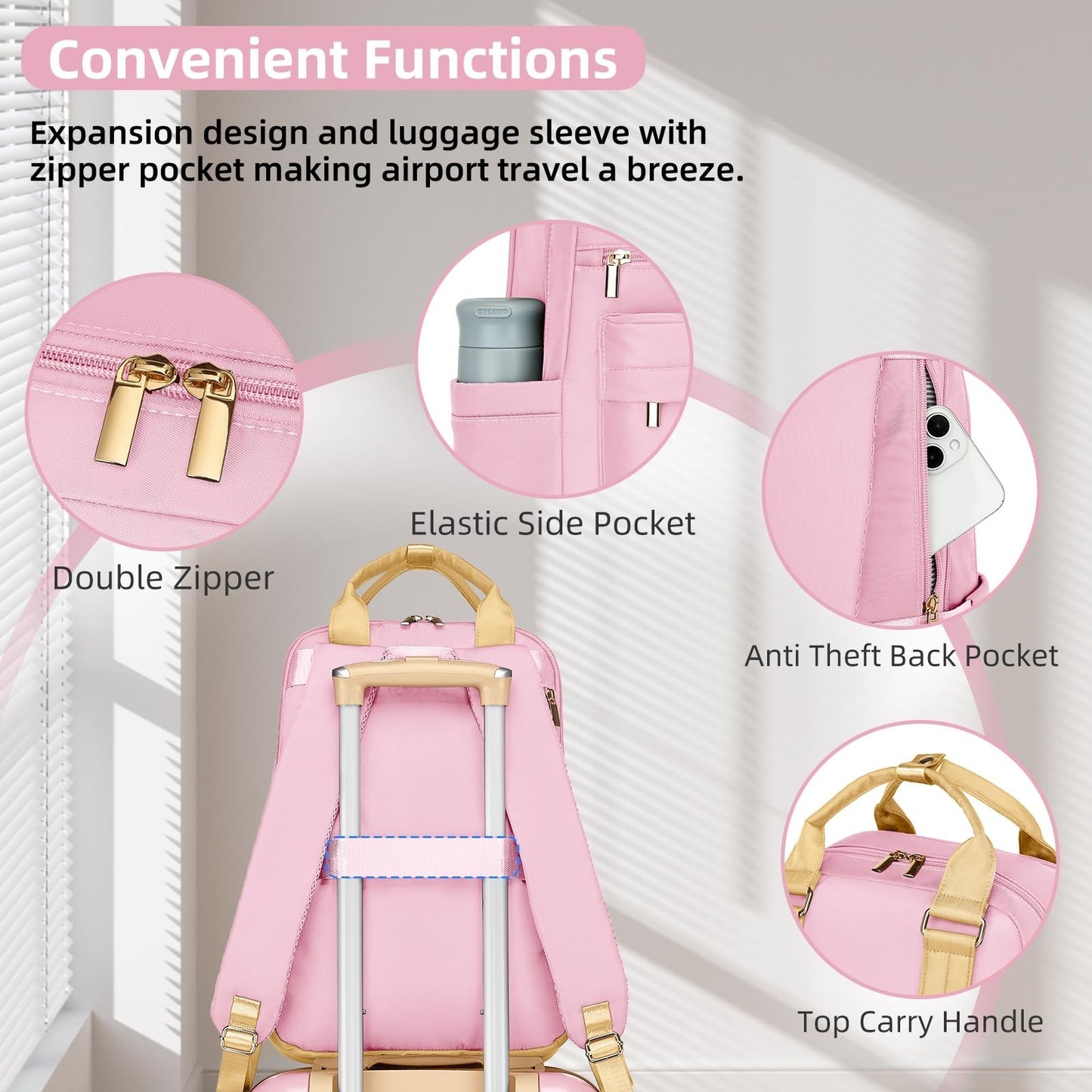 3-Piece Expandable Carry-On Luggage Set, Pink | Airline Approved, 360° Spinner W5