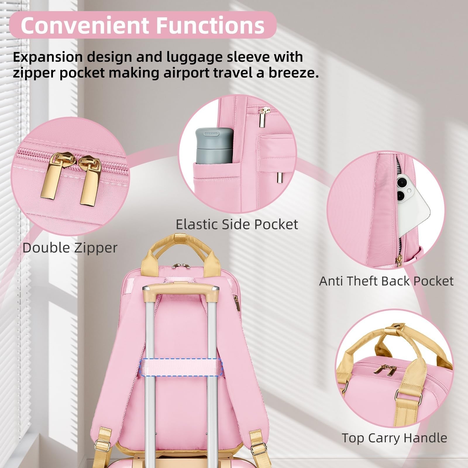 3-Piece Expandable Carry-On Luggage Set, Pink | Airline Approved, 360° Spinner W5