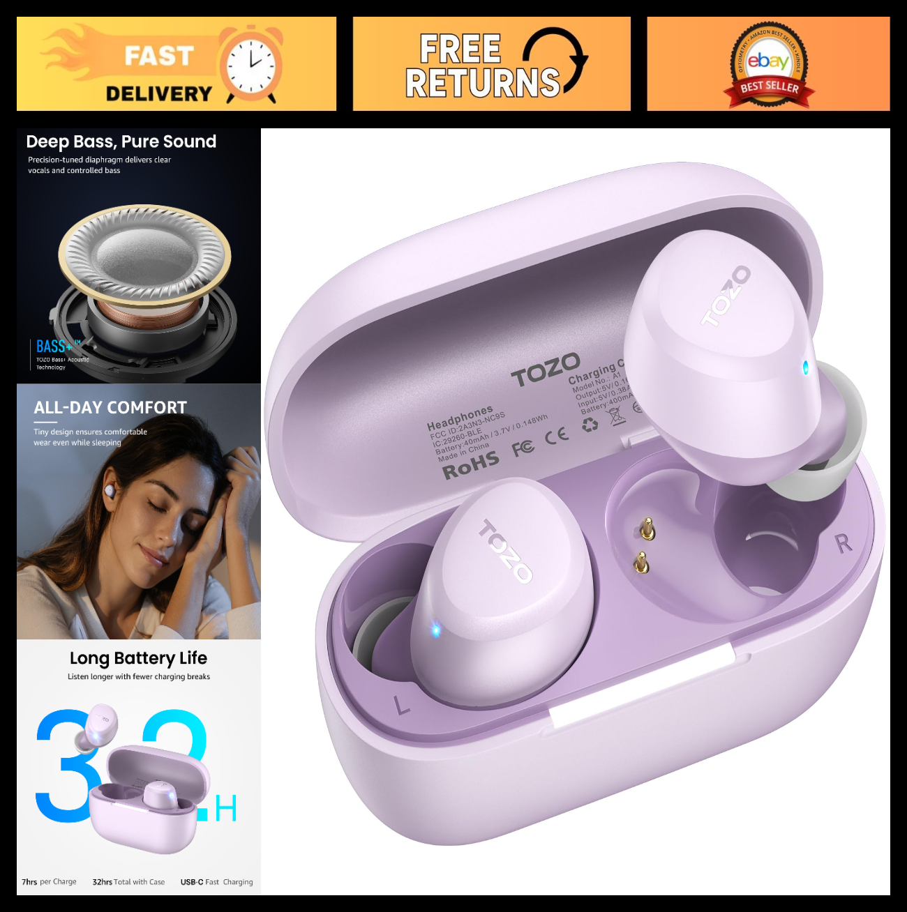 Wireless Earbuds Bluetooth 5.3, Lightweight IPX5 Waterproof Headphones, 2 Mics f0