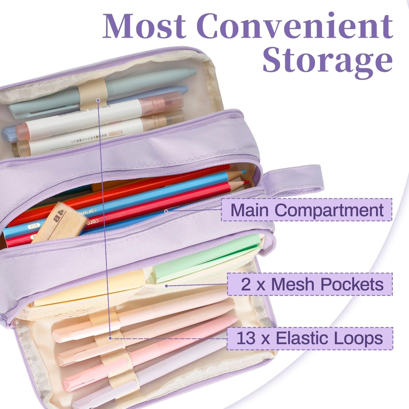 Large Purple Pencil Case   4 Compartments, High Capacity Zipper Pouch for School3